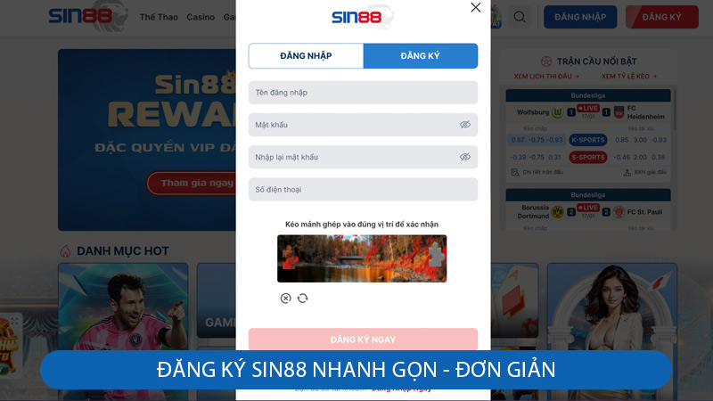 Các bước đăng ký tài khoản Sin88 mới nhất 2026